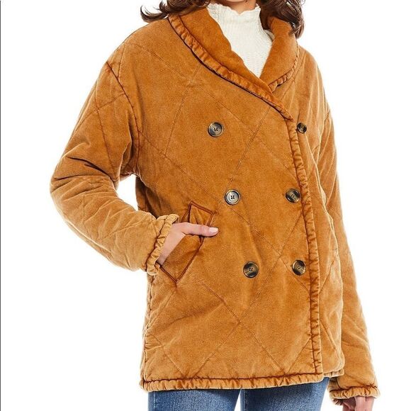 Shawl Collar Button Front Long Sleeve Quilted Puffer Jacket - Picture 1 of 4